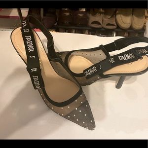 Dior Black Plumetis Mesh Stud J'Adior Slingback